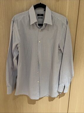 BOSS Blue and White Micro-Check Dress Shirt